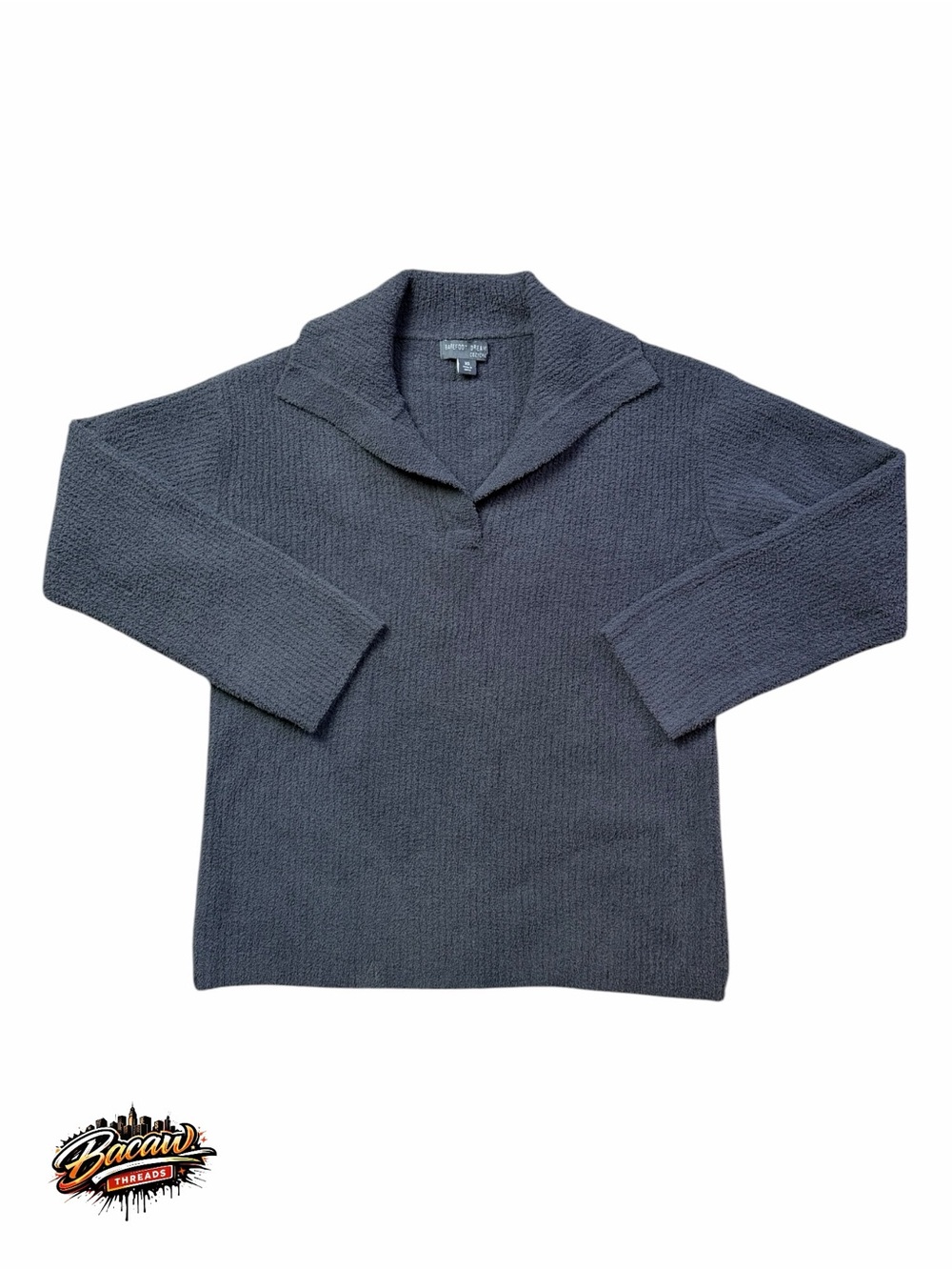 Barefoot Dreams CozyChic Men's XS Charcoal V-Neck Shawl Collar Pullover Sweater